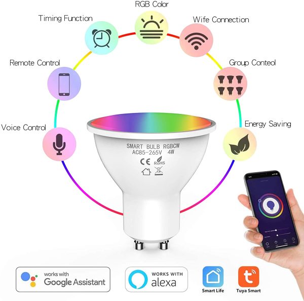 Lampadina Smart Alexa LED WiFi GU10, Wifi Intelligente 4W luce bianca calda, 2700-6500K+RGB Multicolore Dimmerabile, Compatibile con Alexa Google Home[Classe di efficienza energetica A+] - immagine 4