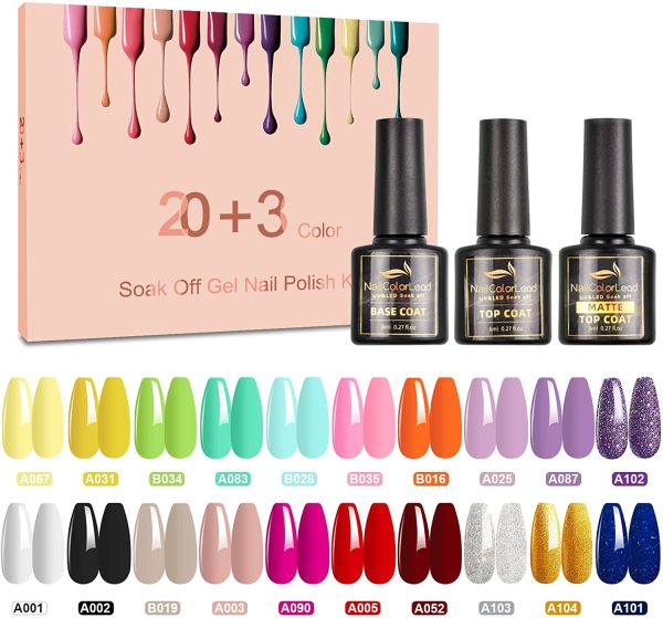 Smalto Semipermanente- NAILMASHA 23 Pz 8ml Smalti Semipermanenti per Unghie in Gel LED con Base e Top Coat, Matt Top, Nudo Neon Nero Glitter Kit Semipermanente Unghie Collezione di Smalto per Unghie - immagine 4