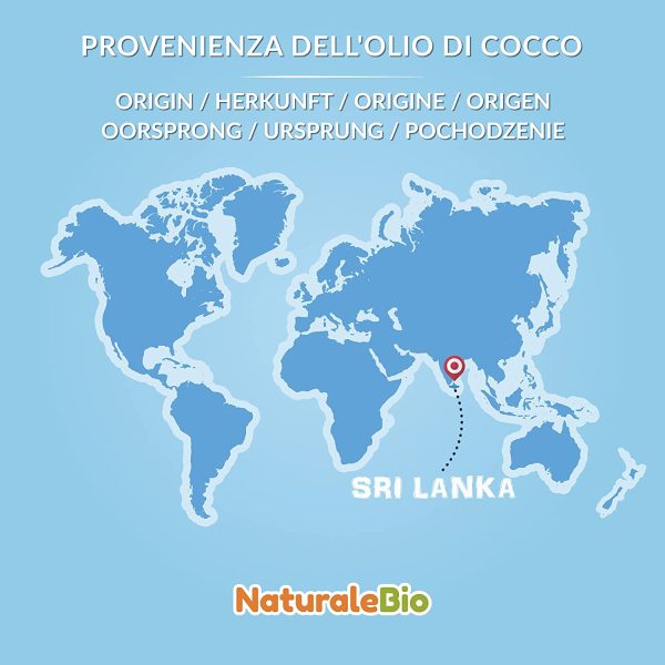 Olio di Cocco Biologico Vergine 200 ml. Crudo e Spremuto a Freddo. Organico e Naturale. Bio Nativo e non Raffinato. Origine Sri Lanka. NATURALEBIO - immagine 5