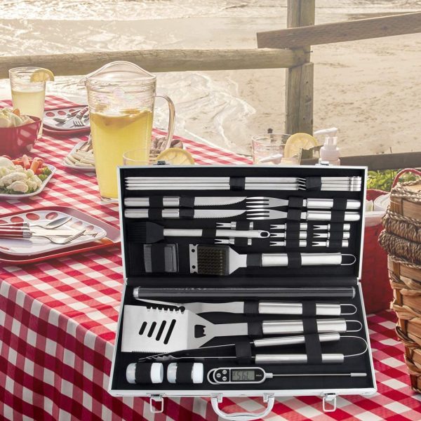 Romanticist 28pcs Kit di Accessori per Barbecue Set - Utensili per Grill in Acciaio Inox in Custodia di Alluminio per Barbecue Uomini Donne pap?? di Compleanno di Matrimonio - immagine 2