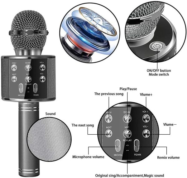 SunTop Microfono Karaoke Bluetooth, Bluetooth Altoparlante, Microfono Wireless, Bluetooth Karaoke Player, AUX wireless Karaoke per PC, laptop, iPhone, iPad, smartphone Android