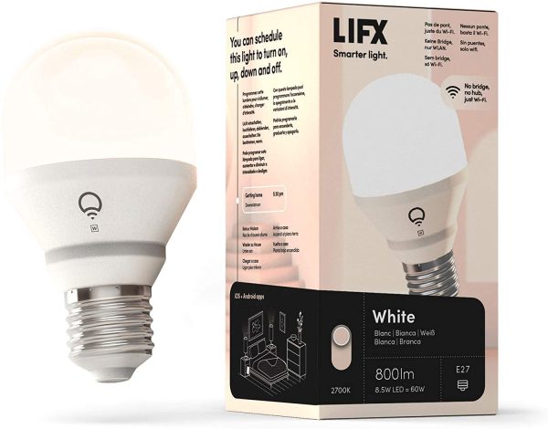 LIFX White A60 800 lumen [E27], Lampadina LED Wi-Fi Smart, Bianco caldo, Attenuabile, Non necessita di alcun ponte, Compatibile con Alexa, Hey Google, Apple HomeKit