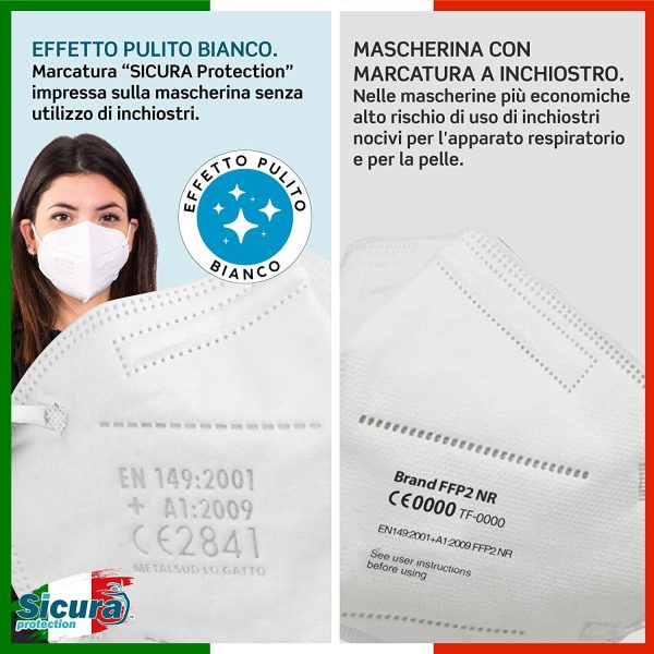 50 Mascherine FFP2 Certificate CE Made in Italy SICURA BFE ??99% Mascherina Produzione italiana e Sanificata. Pluricertificata ISO 13485 e ISO 9001 EN 149:2001+A1:2009