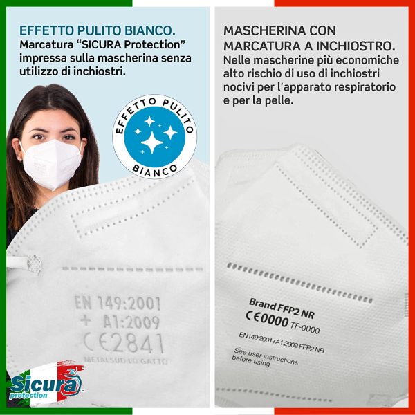 20 Mascherine FFP2 Certificate BIANCHE SICURA Protection Made in Italy BFE ??99% Mascherina ffp2 vera Marcatura EFFETTO PULITO e sigillata. Pluricertificata ISO 13485 e ISO 9001 EN 149:2001+A1:2009 - immagine 3