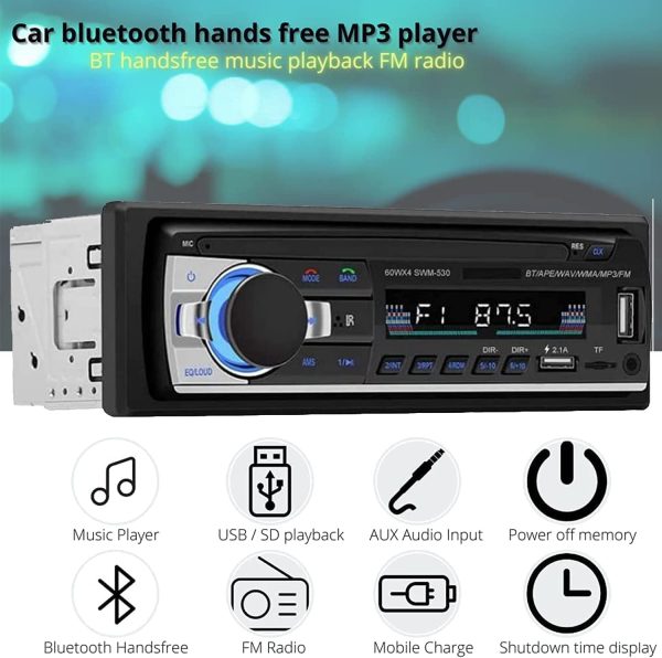 Autoradio Bluetooth 4.0 - 1 DIN - 4x40W - Funzione AUX, lettore MP3 e doppia porta USB, suono stereo FM, chiamate in vivavoce, telecomando, display LCD, iOS e Android - immagine 2