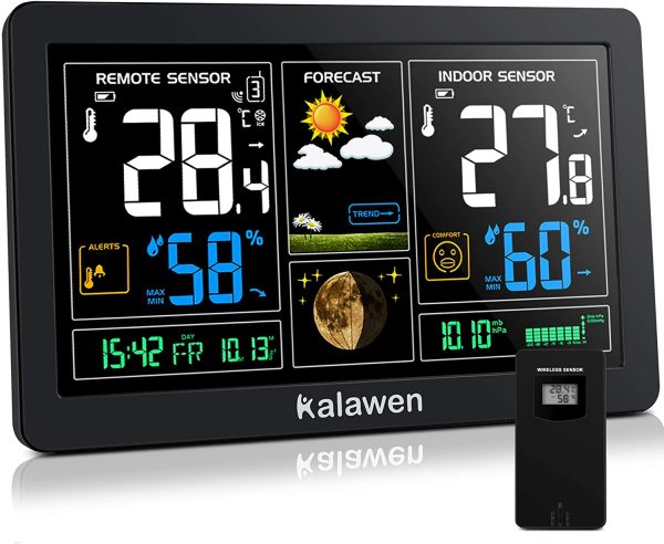 Stazione Meteo Automatica Digitale Wireless Meteorologica con Ampio Schermo LCD Display Sveglia Tempo Data Temperatura umidit?? Previsioni di Tempo con Sensore Esterno Wireless