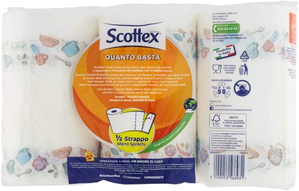 Scottex Quanto Basta, Carta Cucina Opzione Mezzo Strappo, Confezione da 3 Maxi Rotoli