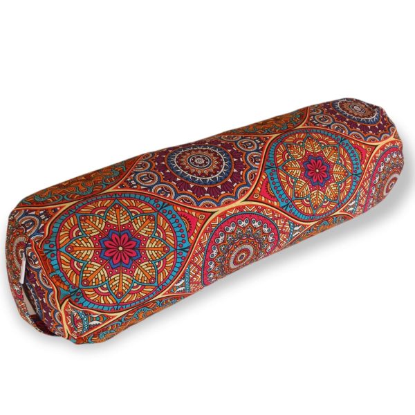 Bolster cilindrico per yoga "Mandala - Persia" - Cuscino yoga - Rivestimento sfoderabile e lavabile - Ripieno di pula di farro biologico - Maniglia per il trasporto - 64x20cm - immagine 6