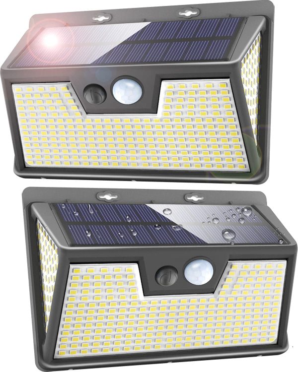 Luce Led Solare Esterno 320 LED, lampada solare led da esterno con sensore di movimento 3 Modalit?? Faretti Solari a Led da Esterno Impermeabile IP65 lampade solari da giardino potenti-2 Pezzi - immagine 6