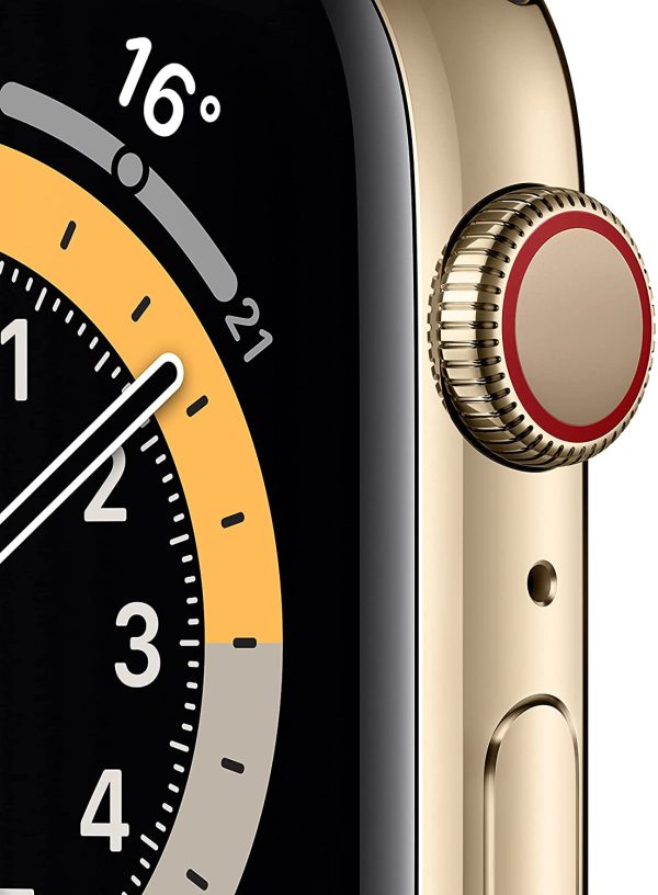 Apple Watch Series 6 GPS + Cellular, Cassa 44 mm in acciaio inossidabile color oro con Cinturino Sport Deep Navy