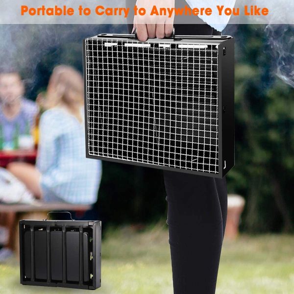 FISHOAKY Barbecue Portatile, Barbecue Carbone Pieghevole, Mini BBQ Carbonella, BBQ Grill con Guanti Barbecue, Pinza, Spruzzatore di Olio per 1-3 Persone Cucinare all'aperto, Campeggio, Picnic - immagine 5