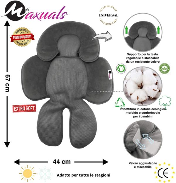 Maxuals Riduttore Passeggino Universale Ovetto Neonato Cuscino Seggiolino Auto Culla Seggiolone Traspirante Leggero Supporto Protezione Testa Bimbo 0-12 Mesi 2??Generazione Estate Inverno Anallergico - immagine 2