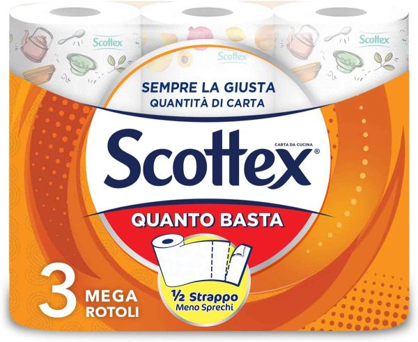 Scottex Quanto Basta, Carta Cucina Opzione Mezzo Strappo, Confezione da 3 Maxi Rotoli - immagine 2