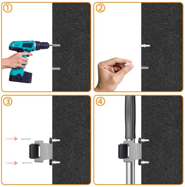 LOVEXIU Portascopa e Portascope da Muro, Portaspazzole Da Muro 5 Pezzi,Porta Scope Parete,Appendi Scope a Muro,Regolabile Appendi Forte Scope a Muro, Scopa Spazzolone Per Cucina e Bagno Organizzatore - immagine 4