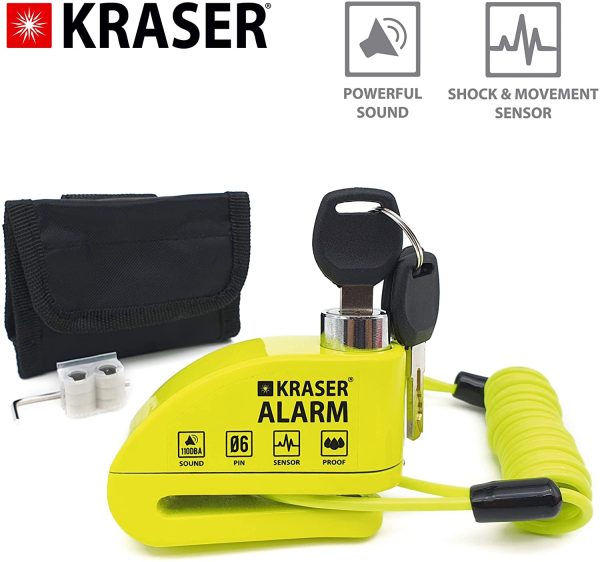 KRASER 6Y Antifurto Moto Allarme Lucchetto Bloccadisco Certificazione, Reminder Cavetto + Borsa Trasporto, Blocco Disco Avviso Universale Motocicletta Scooter Bicicletta Monopattino Elettrico, 110dB - immagine 9