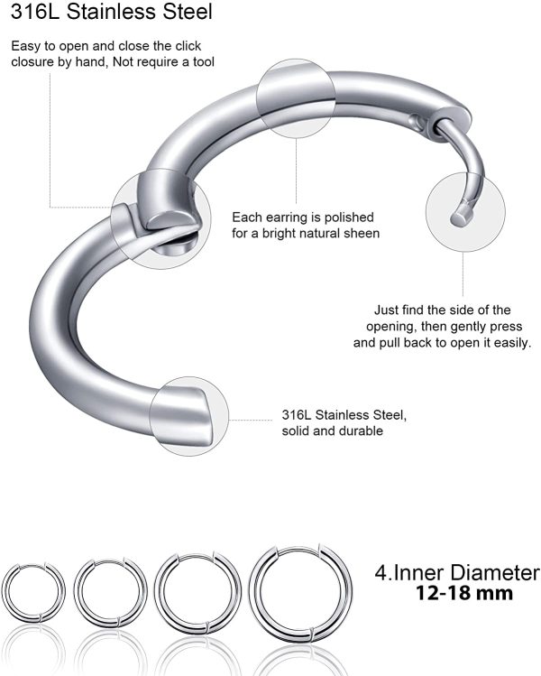 4 Paia Orecchini a Cerchio in Acciaio Inossidabile Piccoli Orecchini a Cerchio Cartilagineo Anelli per Labbra Naso per Uomini e Donne - immagine 4