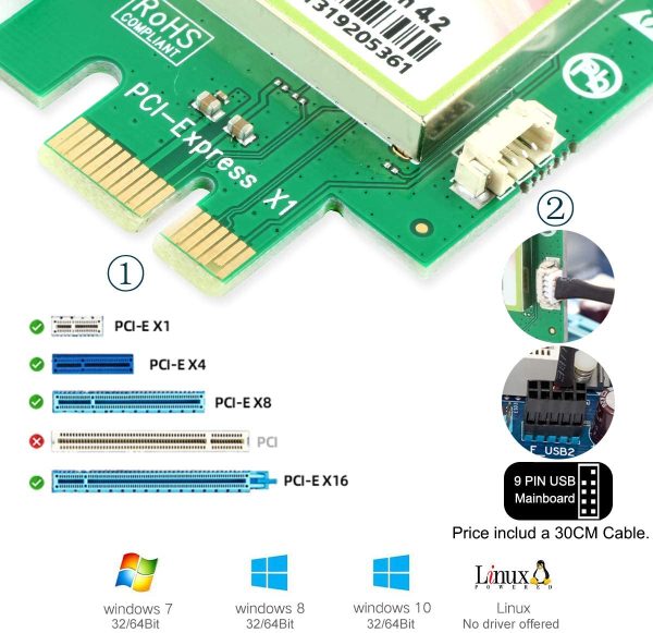 1200Mbps Scheda di Rete con Bluetooth 4.2, Scheda WiFi AC1200 5G + 2.4G Wi-Fi Gigabit Scheda PC WiFi, chipset Inter AC7265(Win 11/10/8.1/8/7) - immagine 6