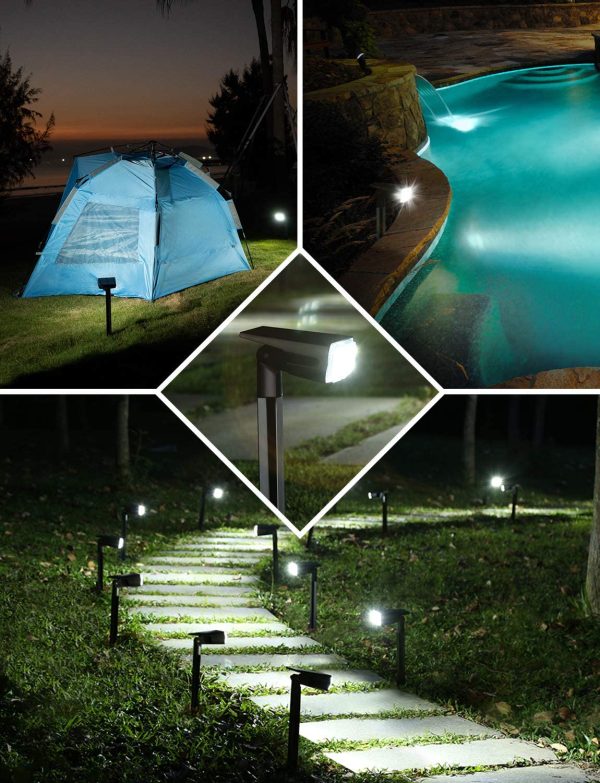 Luci Solari da Esterno, 36 LED Faretti Solari da Giardino, Cortile, Vialetto, Piscina e Campeggio Impermeable IP67 - Bianco Freddo (2 Pezzi) - immagine 7