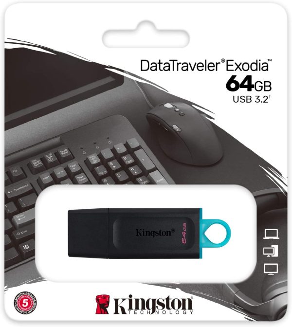 DataTraveler Exodia DTX/64GB Flash Drive USB 3.2 Gen 1 - con Cappuccio Protettivo e Anello Portachiavi in Colori Multipli