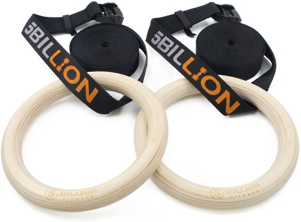 5BILLION Anelli Ginnastica Legno - Fitness Anelli Palestra con Regolabili Lunghi Fibbie Cinghie - Allenamento per Palestra di Casa & Fitness - Grande per Il Muscolo Up, Pull Up & Training Muscolare - immagine 5