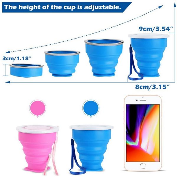 2*Tazza Pieghevole Retrattile Portabile a Livello Alimentare Senza BPA Silicone Outdoor Tazza per Viaggio, Campeggio, Escursionismo e al Lavoro. Risparmio Spazio. (Blu e Rossa) - immagine 8