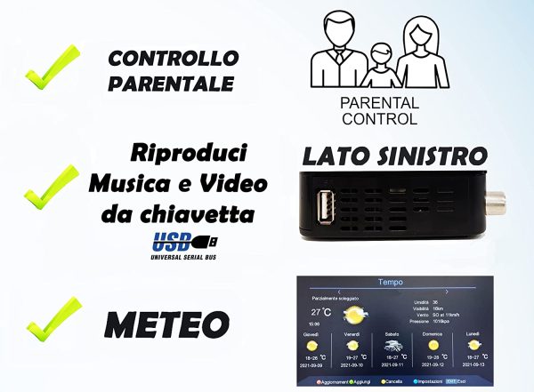 Decoder DVB-T2 HD 1080p SINTONIZZAZIONE AUTOMATICA Digitale terrestre Nuova Generazione HDMI HEVC Main 10 Bit H265 riceve TUTTI i canali gratuiti DOLBY-DIGITAL+ (GX1 (Senza Tasti sul display)) - immagine 6