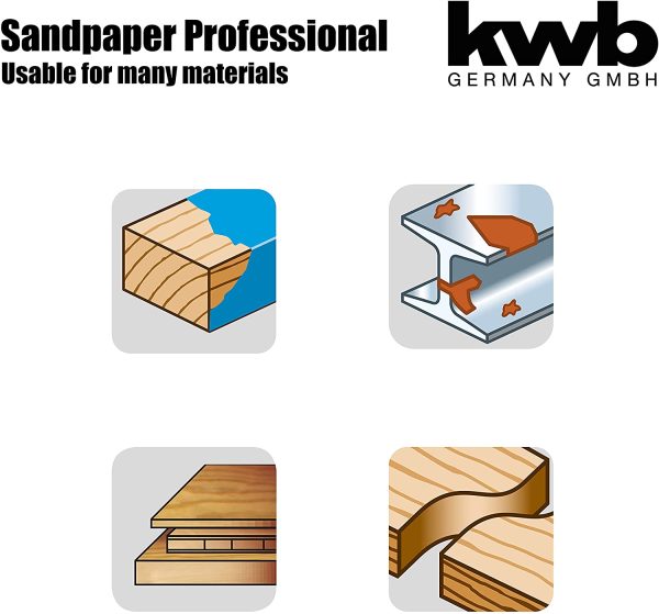 kwb 812-040 Set di carta vetrata 10pc professionale (115 x 280 mm, taglia 40, per legno, metallo e colore, ossido di alluminio spruzzatura, per swinger swinger, pacchetto spar) - immagine 4