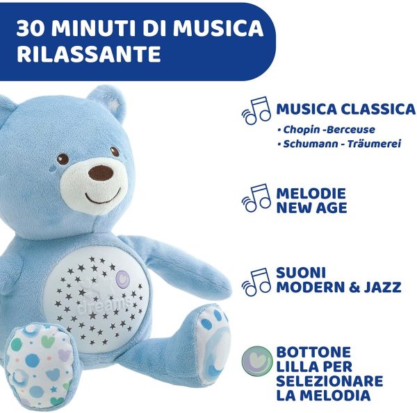 Chicco First Dreams Orsacchiotto Peluche Baby Bear, Soffice Pupazzo Proiettore con Luce Notturna Bambini, Effetti Luminosi e Rilassanti Melodie, Azzurro - Giochi Neonato 0 Mesi + - immagine 5