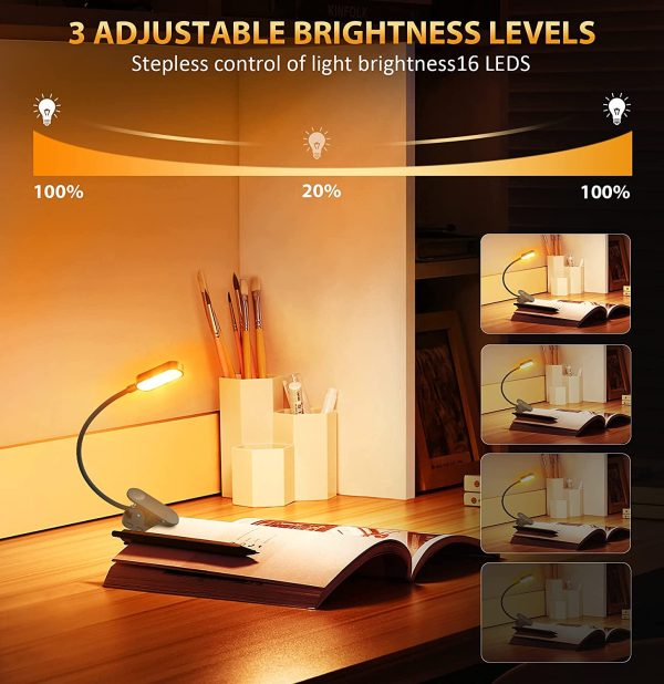 16 LEDs Lampada da Libro, 9 Modalit?? USB Ricaricabile Luce da Lettura, Portatili Book Light con Clip Dimmerabile E-Reader, Studio, Letto, Tablet, Viaggio - immagine 3