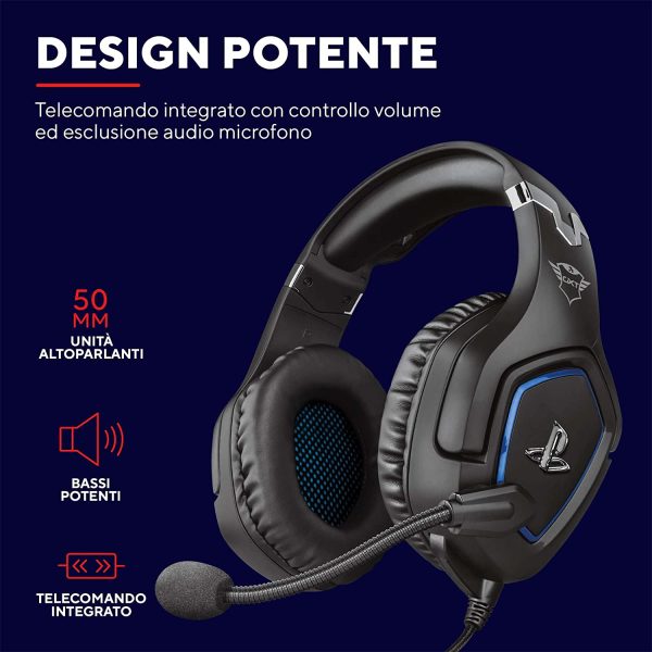 GXT 488 Forze Cuffie PS4 e PS5 con Licenza Ufficiale PlayStation, Over-Ear, Microfono Ripiegabile e Archetto Regolabile, Jack Audio 3.5 mm, Cuffie Gaming Cablate - Nero - immagine 2