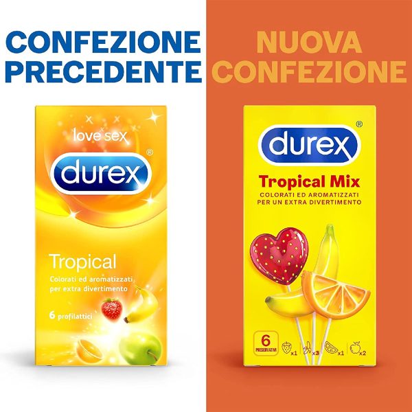 Durex Tropical Preservativi Aromatizzati alla Frutta (Banana, Mela, Fragola e Arancia), 6 Profilattici - immagine 2