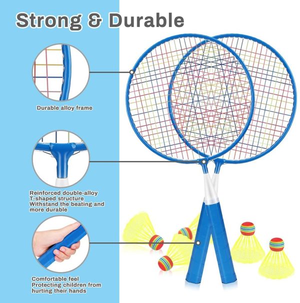 Wikay Badminton Set per Bambini, Portatile Badminton Kit per Bambini 7 in 1 Set di Racchette da Badminton per Bambini Giochi Sportivi Genitore-figlio, Borsa per Il Trasporto Inclusa (Blu) - immagine 6