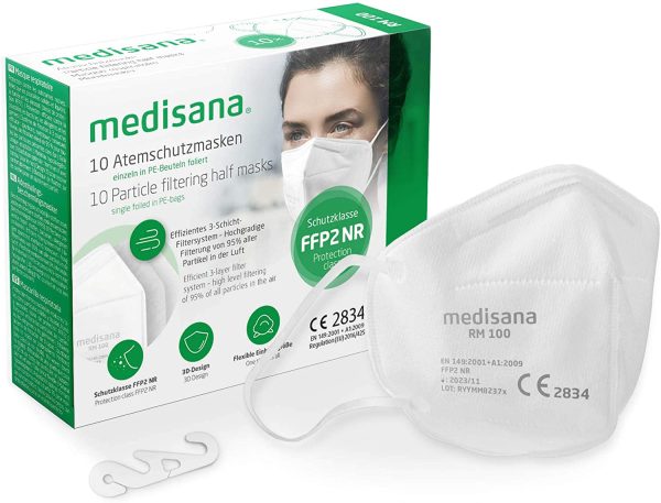 Medisana FFP2 Maschera di Protezione Respiratoria, Maschera Antipolvere RM 100, 10 pezzi, in Sacchetto PE con Clip, Certificato CE2834, EU 2016/425, Testato T??V - immagine 5