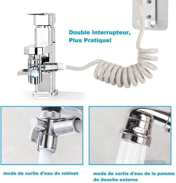 LAOYE Doccetta per Lavandino Universale Doccino per Lavandino per Lavare i Capelli Soffione Doccia per Lavandino con Tubo 1.5m e Supporto, Doccetta per Lavandino Bagno Cucina per Animali Domestici - immagine 7