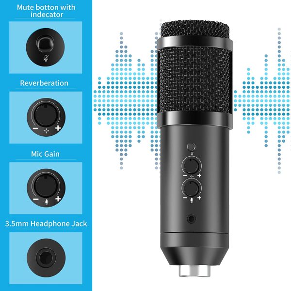 Microfono a Condensatore, Microfono Cardioid per Podcasting, Voice Over, Streaming, YouTube, per Computer Desktop Laptop MAC o Windows per Android iOS, USB Microfono di Registrazione a Condensatore - immagine 6