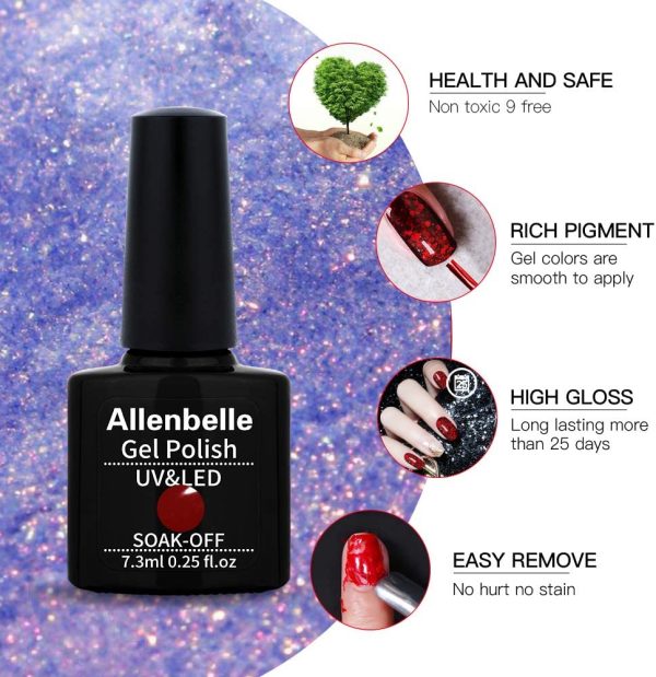 Allenbelle Smalto Semipermanente Nail Polish UV LED Gel Unghie (Kit di 6 pcs 7.3ML/pc) 009