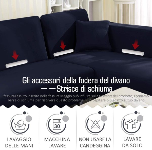 Copridivano con Penisola Elasticizzato Chaise Longue Sofa Cover Componibile in Poliestere a Forma di L(Blu Scuro, 2 Posti+3 Posti) - immagine 3