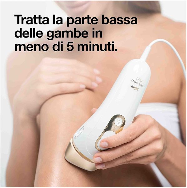 Braun Silk-expert Pro 5 Epilatore Luce Pulsata, Alternativa al Laser, Per Corpo e Viso, Riduzione dei Peli fino a 6 Mesi, Custodia da Viaggio, Idea Regalo, PL5014 Bianco e Oro - immagine 6