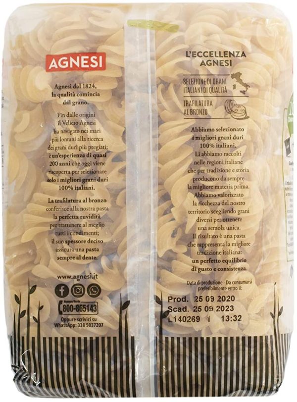 Agnesi Fusilloni rigati Rigatissime | Pasta di semola di grano duro 100% italiano | Trafilatura al bronzo | Confezione compostabile da 500 grammi