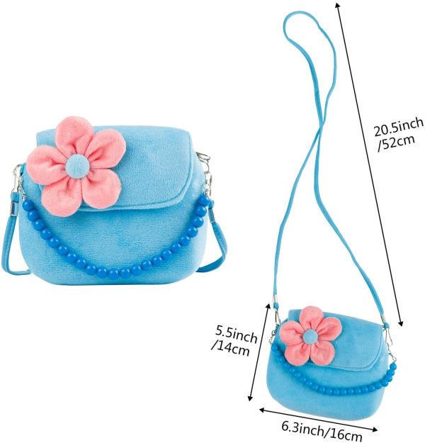 Comius Sharp Girls Princess Borse, Gioielleria per Bambini Bambine Simpatiche Borse, in Peluche con Collana Bracciale Anello e Orecchini Set , Borsetta da Principessa per Vestire fingere (Blue) - immagine 4