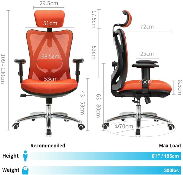 M18,Sedia Ergonomica da Ufficio,Sedia da Ufficio con Braccioli Regolabili 3D,Sedia Ergonomica con Supporto Lombare,Sedia Gaming con Poggiatesta Regolabile,Delicato sulla Pelle Mesh (Rosso)