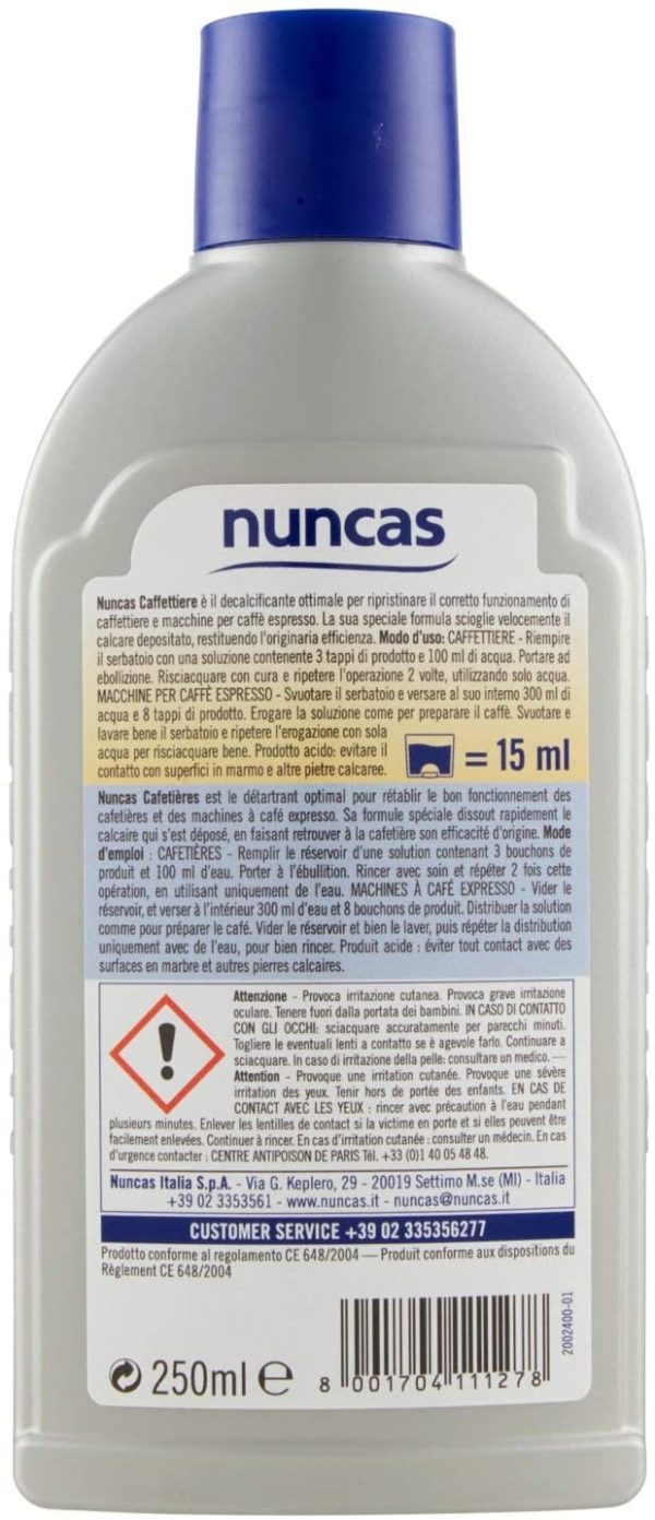 Nuncas Decalcificante Liquido per Caffettiere - 250ml