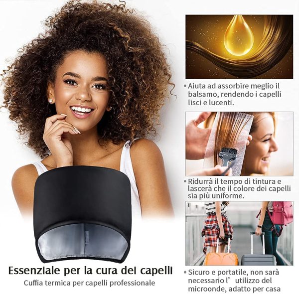 Cuffia Vapore Termica per Capelli Elettrico - Portatile Riscaldante Ricci Trattamento Cappello Professionale Elettrica Steam Cappellino a Temperatura Regolabile a 2 Livelli per Hair Cura Casa / Nero