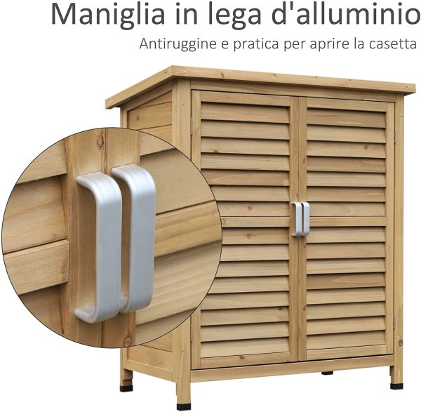 Outsunny Casetta da Giardino in Legno di Abete, Capanno Attrezzi con Tetto in Bitume Impermeabile, 87x46.5x96.5cm - immagine 6