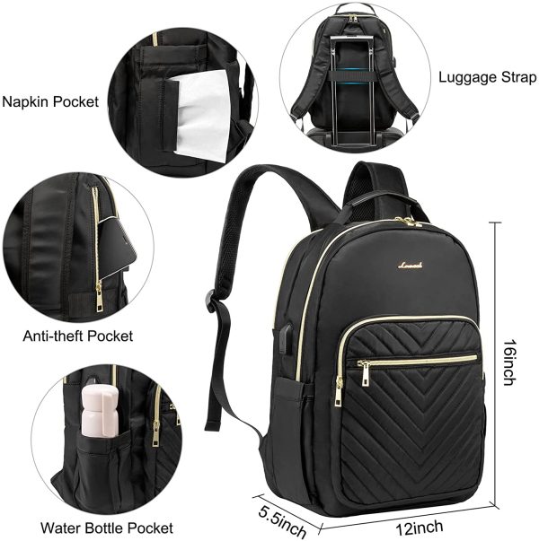 Zaino Donna Porta PC 15,6 Pollici, Impermeabile Zaino per Laptop con Caricatore USB, Nero Zaino Computer per Universit?? Viaggi Lavoro Scuola Ufficio