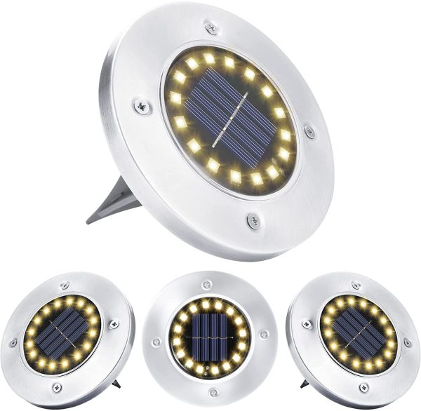 4 Pezzi Luci Solari per Giardino,  16 LED Lampade Solare Esterno Incasso Faretti a Terra Luce Sepolta Solare Impermeabile per Vialetto Scala Prato Paesaggio Strade Piscina Patio, Bianco Caldo - immagine 6