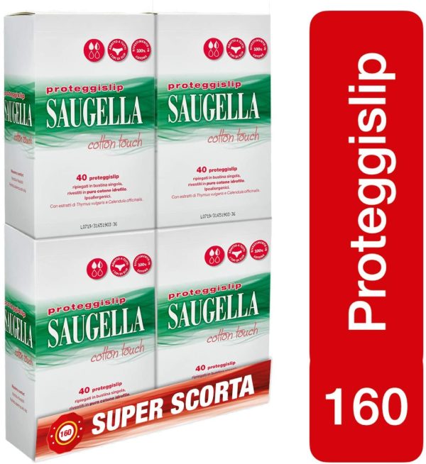 Saugella Saugella Cotton Touch Proteggislip Esterni Ad Azione Antiodore Adesivi In Cotone Ipoallergenici, Confezione Da 160 Pezzi  - 80 g