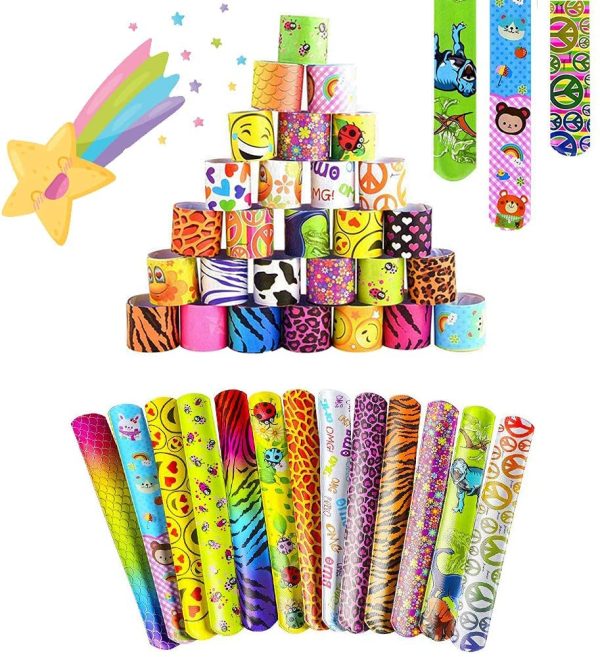 Braccialetti Slap HOUSTAR 55Pcs Slap Bracelets Gadget Bracciali a Scatto per Festa Compleanno Birthday Bomboniere Party Supplies Favors per Bambini, Ragazze e Ragazzi - immagine 4