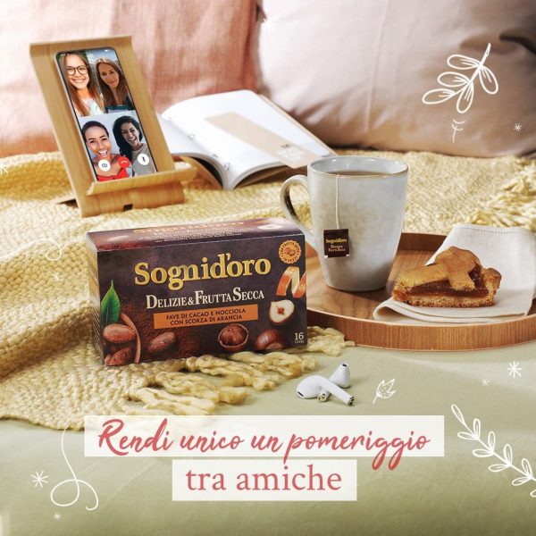 Sogni d'oro Tisana Delizie&Frutta Secca Fave cacao e nocciola con scorza di arancia, Astuccio da 16 Filtri, complemento alimentare, senza calorie. 40 gr - immagine 4