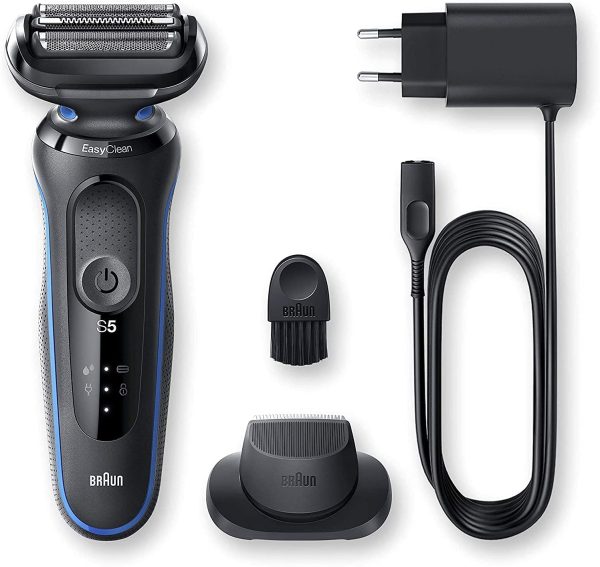 Braun Series 5, Rasoio Elettrico Barba Accessorio di precisione Incluso, con Lame Flessibili, Base di Ricarica, Uso a Secco o Sotto Acqua, Idea Regalo, 50-B1200s Nero e Blu - immagine 2